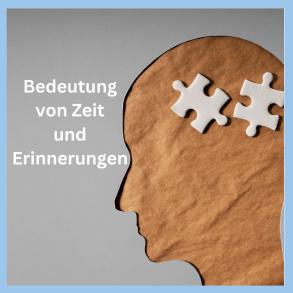 Holzfigur eines Kopfes mit Puzzleteilen als Symbol für Erinnerungen