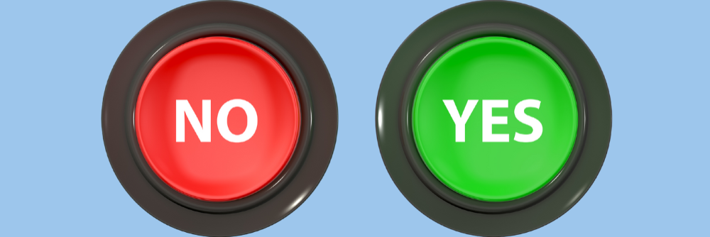 Symbolbild mit rotem Nein-Button und grünem Ja-Button zur Darstellung einer Entscheidungssituation