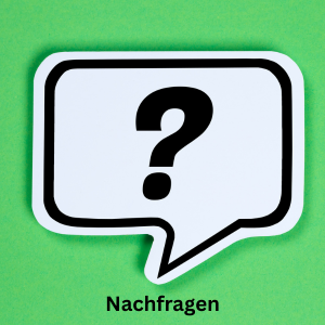 Symbolbild für Nachfragen beim Zuhören mit Sprechblase und Fragezeichen